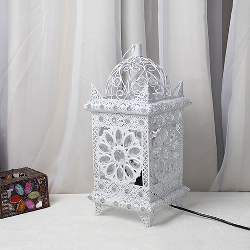 Lantern Bedroom Night Table Light Bohemian Metal 1 Light Silver/White/Bronze Nightstand Lighting