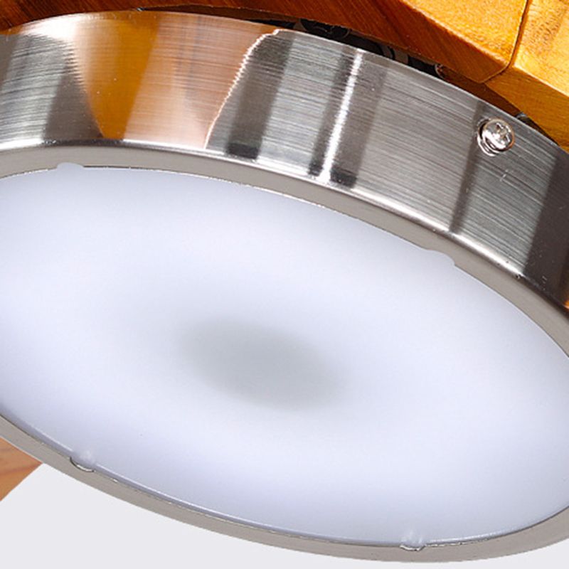 Wood Blade Interior LED Fan Ceiling Fixture Contemporary Chrome Iron Ceiling Fan