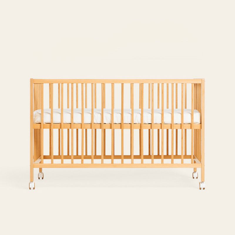 Modern Solid Wood Kids Bed Convertible Wheels Nursery Bed with Guardrail