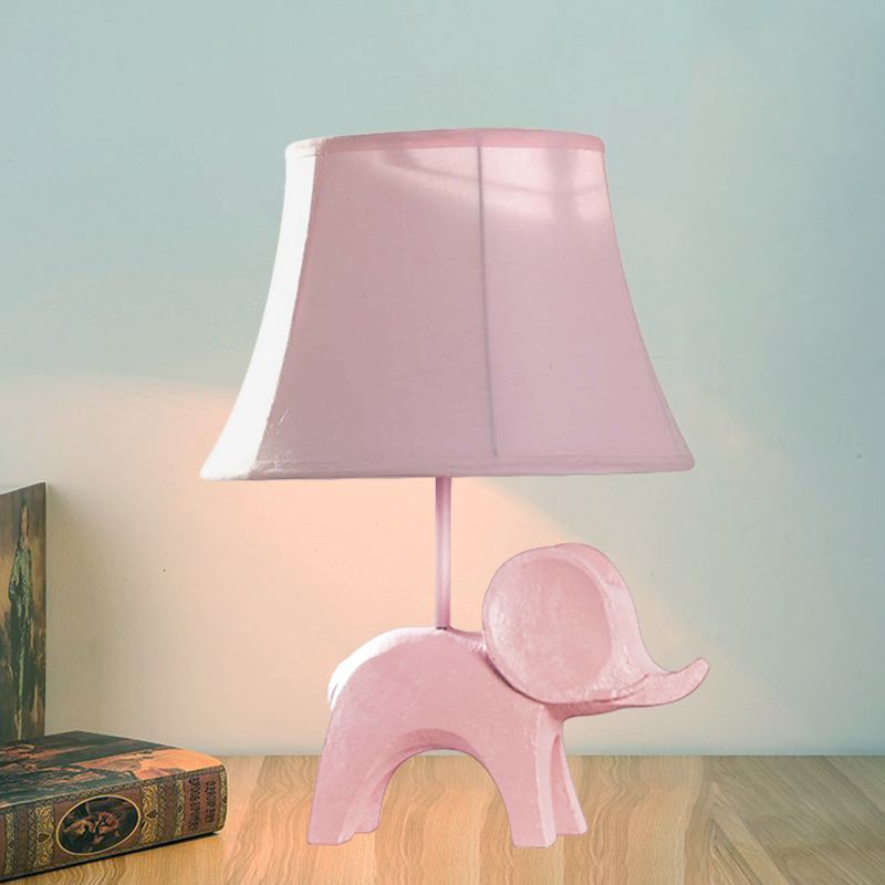 Cartoon 1 Bulb Table Lamp Pink Elephant/Peacock Blue/Yellow Rhinoceros Nightstand Light with Drum/Flared/Chevron Fabric Shade