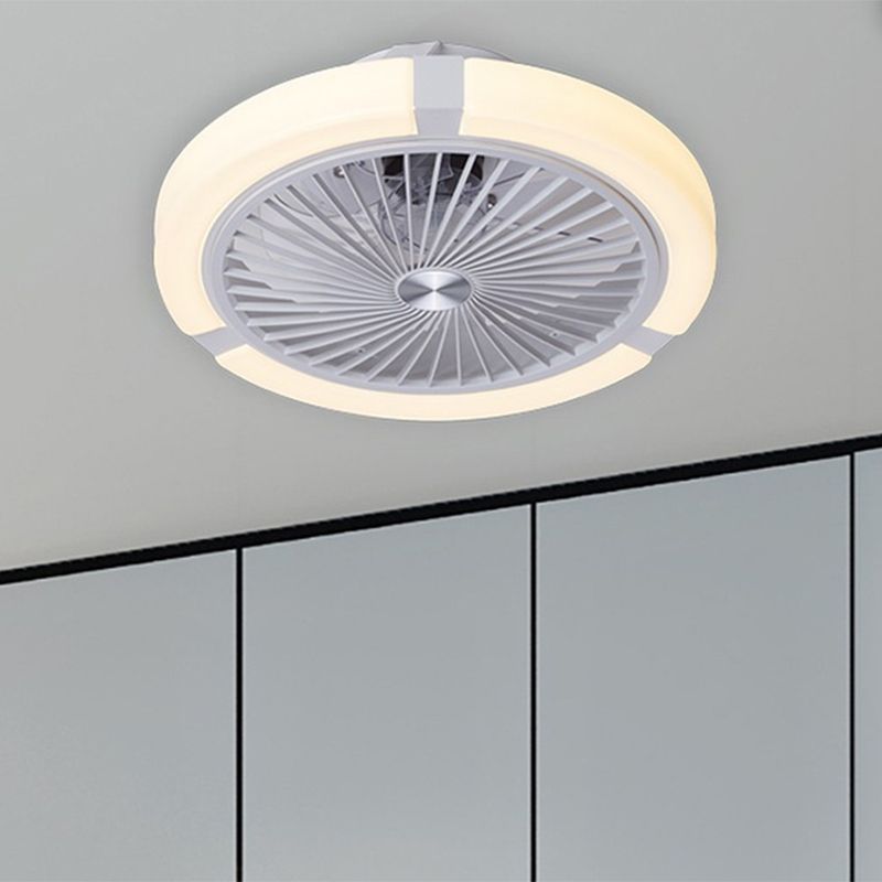 Nordic Round Fan Light Fixture Acrylic Bedroom LED Semi Flush Ceiling Light with Remote