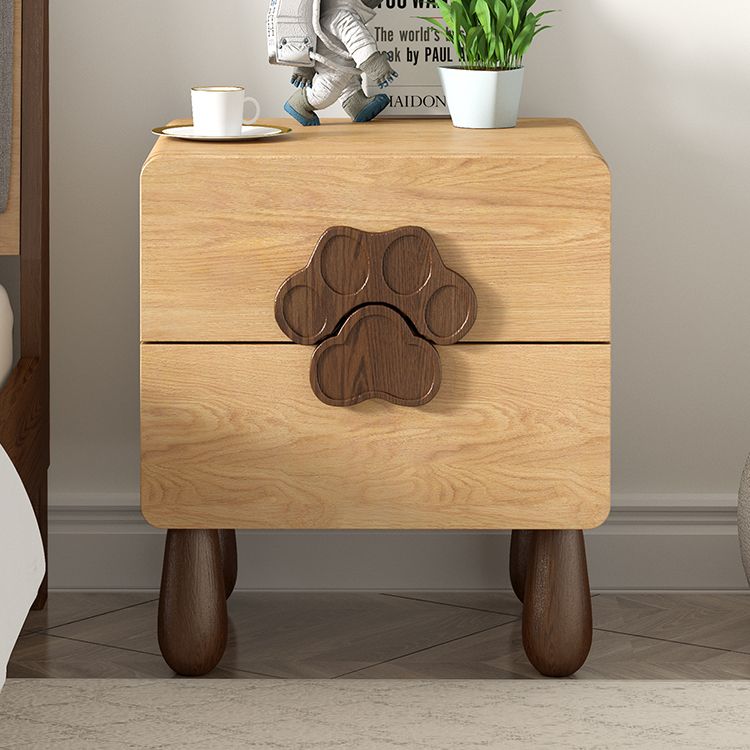 Solid Wood Kids Bedside Table Modern Oak Wood Nightstand with 2 Drawers