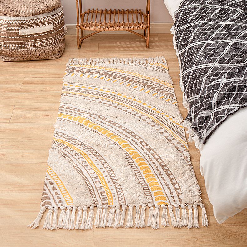 Creative Moroccan Indoor Rug Comfort Cotton Blend Carpet Easy Care Rug with Fringe for Home Decor