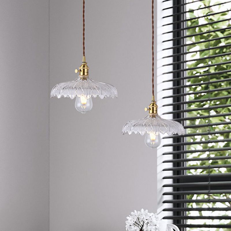 Glass Shaded Hanging Lamp Vintage Style Single-Bulb Dining Room Lighting Pendant in Brass