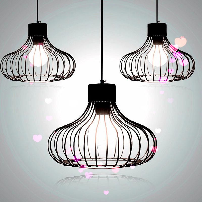 Metal Pendant Ceiling Light Industrial Black Cage Shade Living Room Pendant Lighting