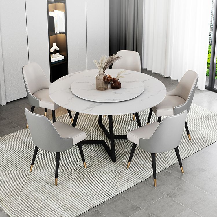 Sintered Stone Dining Table Round Modern Dining Table with Black Frame