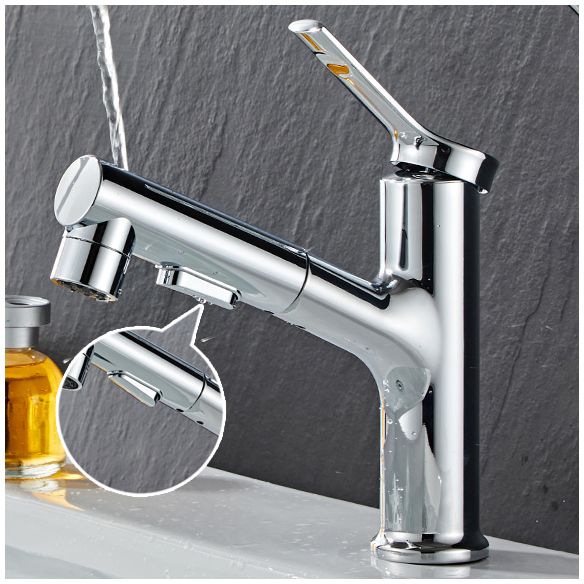 Modern Sink Faucet Lever Handle Pull-out Brass Single Hole Bathroom Sink