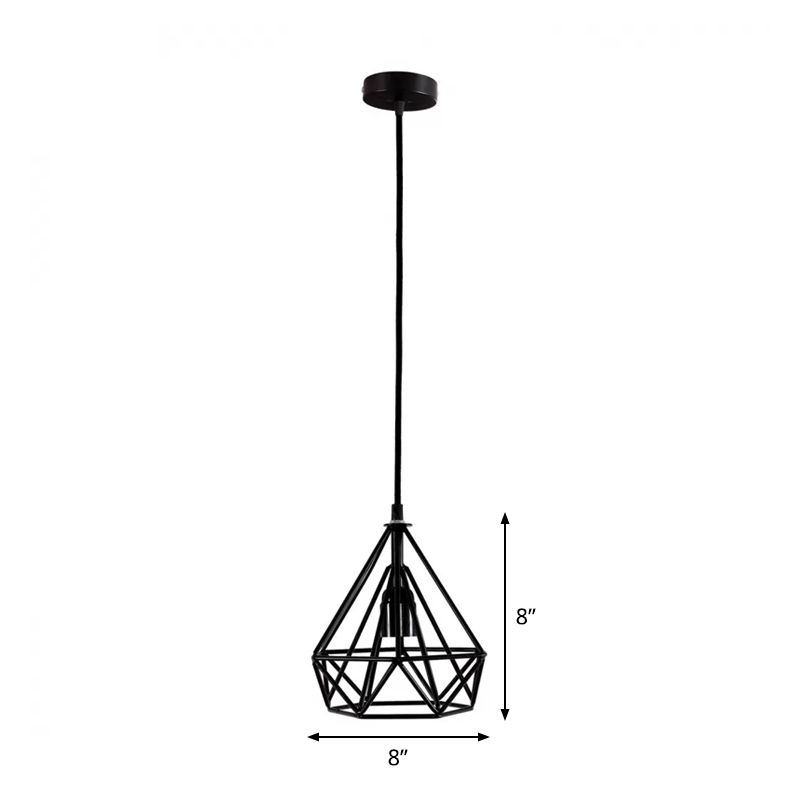 Diamond Restaurant Pendant Lighting Retro Iron 1 Head Black Ceiling Suspension Lamp