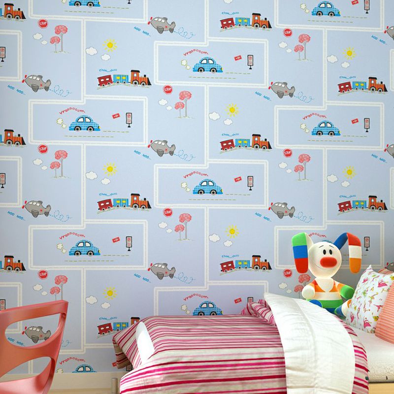 Vehicles 57.1-sq ft Wallpaper Blue Smooth Moisture-Resistant Wall Decor for Kids Room