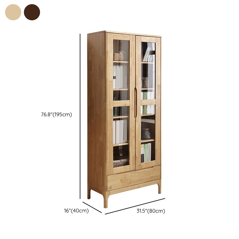 Scandinavian Rubberwood Storage Cabinet Glass Doors Display Cabinet, 16"W X 77"H