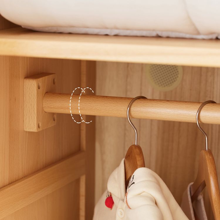 Light Wood Hanging Clothes Rack Beech Closet with Lower Storage Drawers