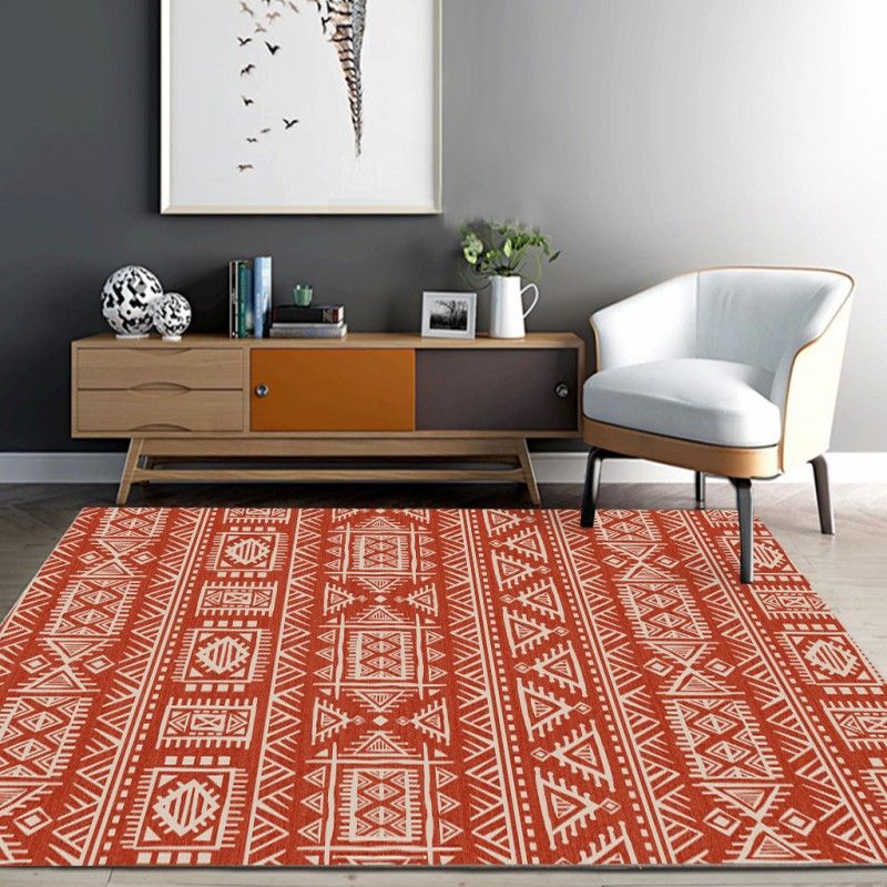 Bohemian Herringbone Print Carpet Polyester Indoor Rug Non-Slip Backing Area Carpet for Living Room