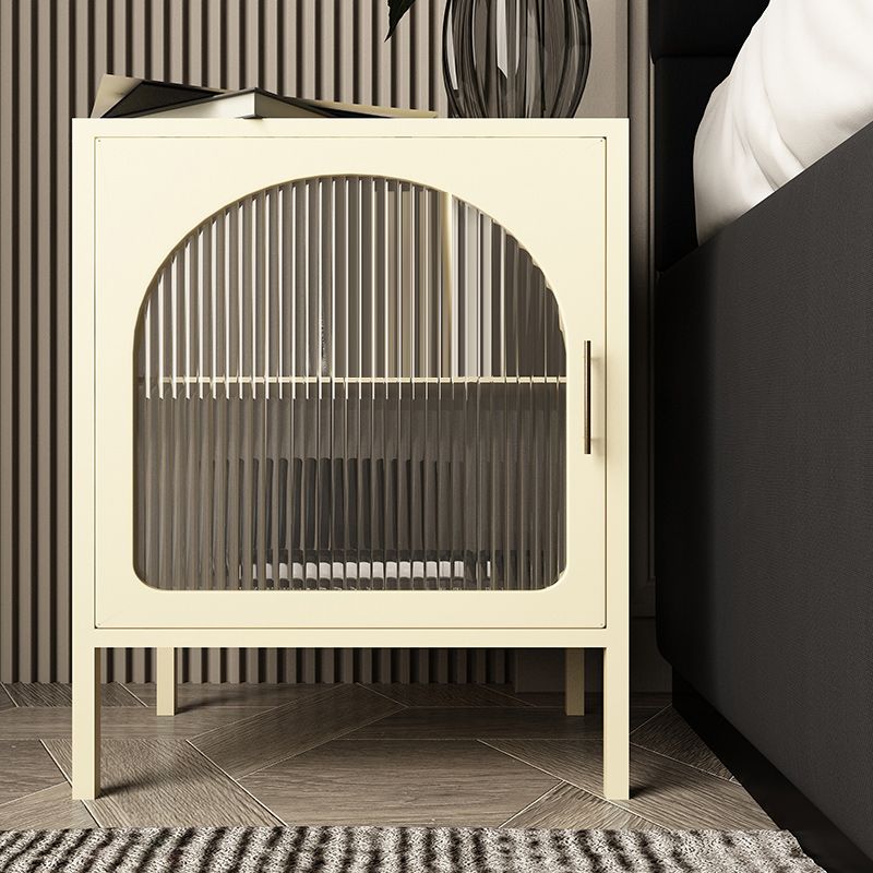 Metal Modern Bed Cabinet 1-Shelf Door Included Iron Nightstand with Legs in Black/White