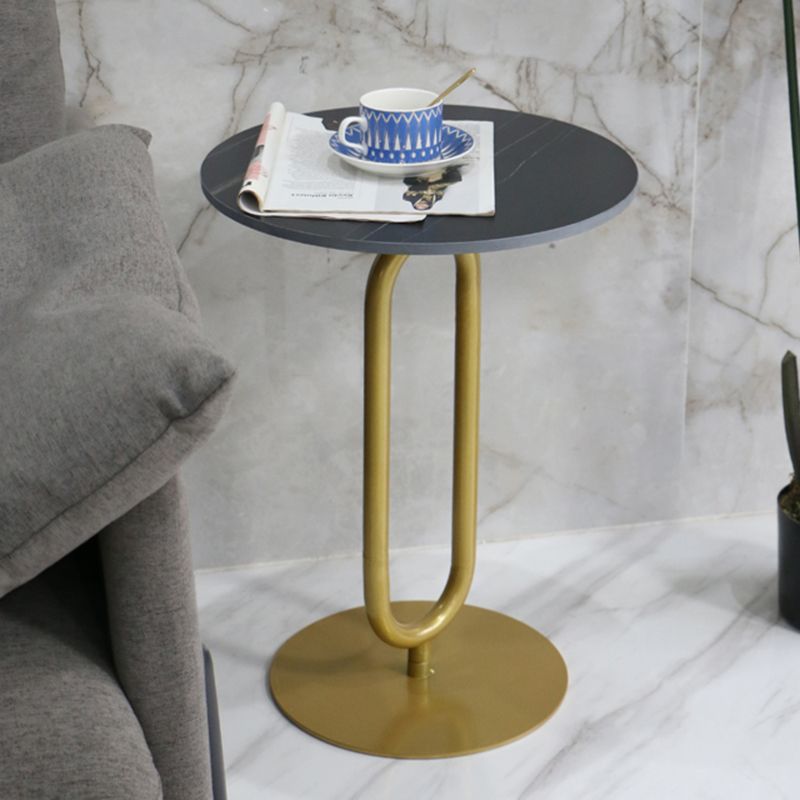 Modern Round Stone Top End Table 21.6"Tall Pedestal Side Table