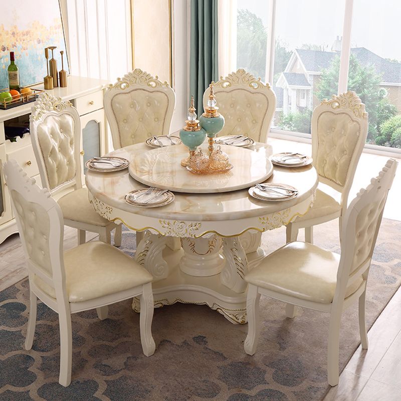 Solid Wood Victorian Round Table Marble Table with Pedestal Base