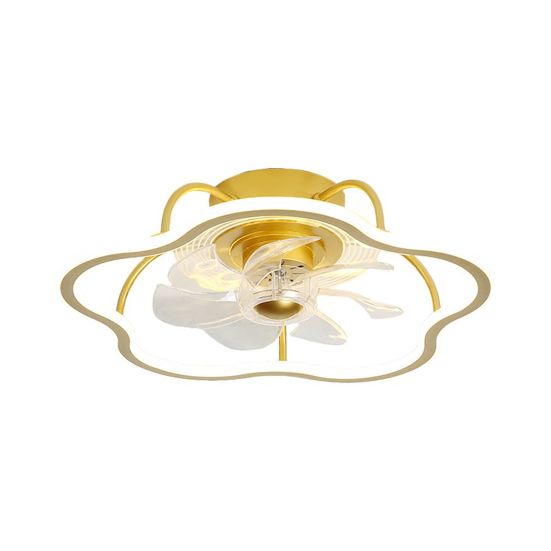 7-Blade Black/Gold Flower Shape Semi Flush Chandelier Lighting Simple Metal LED Pendant Fan Fixture, 18.5 Inch Wide