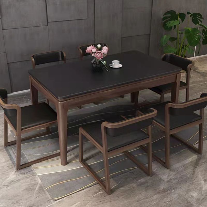 Ash Wood Frame Dining Table Black Stone Top Dinette Table for Home