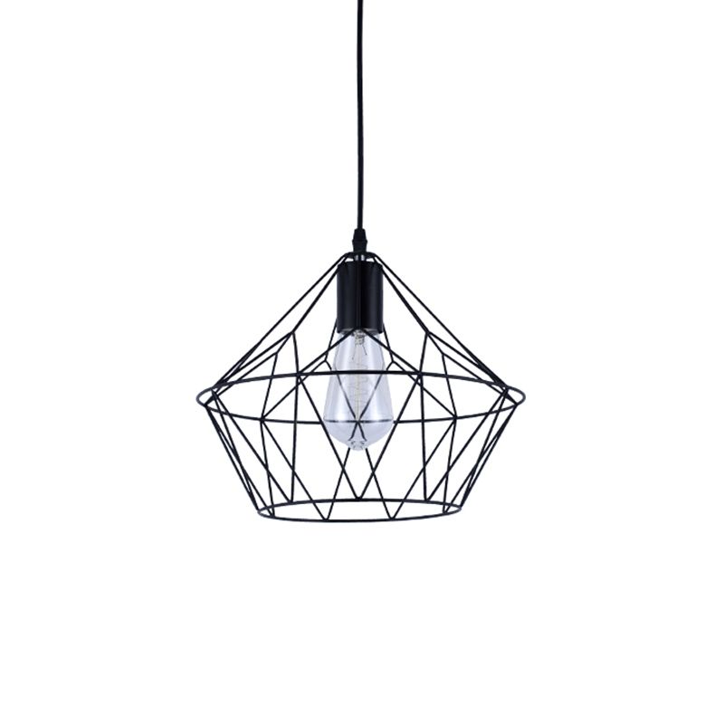 Luminaire pendentif à 1 lumière avec cage métallique de style moderne lampe suspendue intérieure en noir