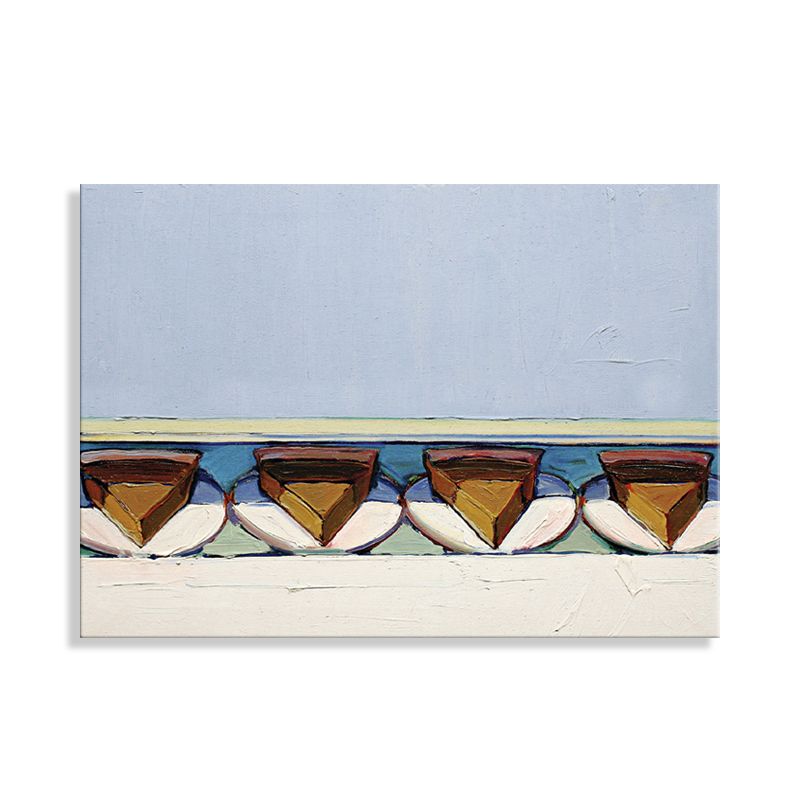 Blue Tasty Cakes Painting Traditional Style Textured Wall Art Print for Living Room