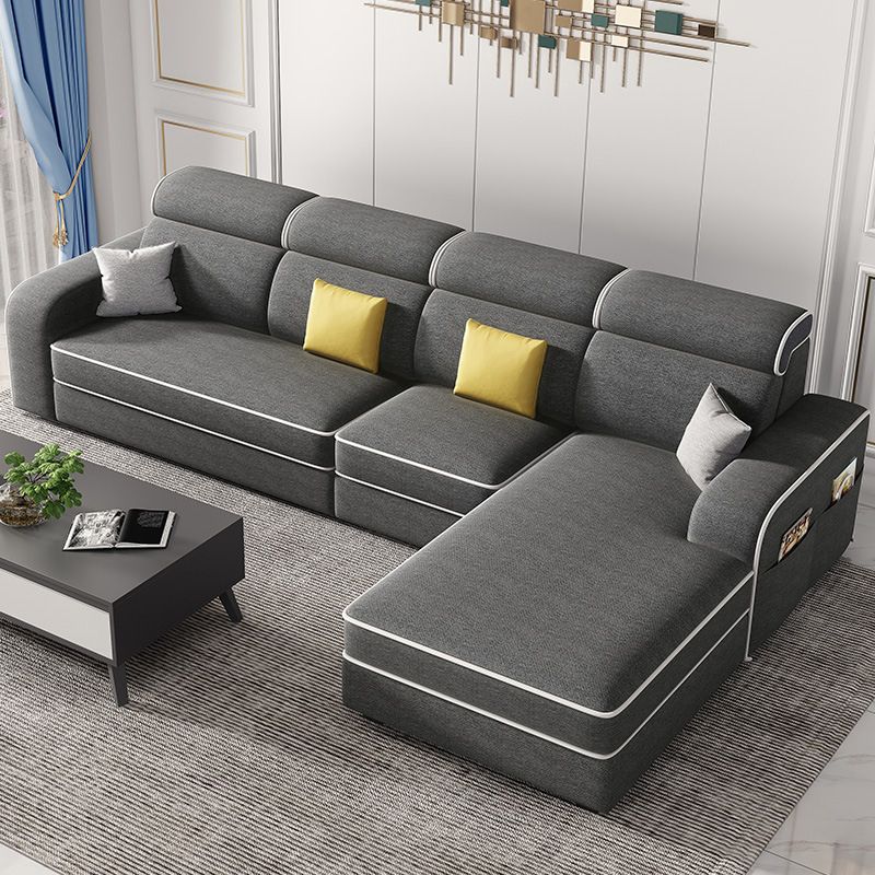 Scandinavian L-Shape Sectional with Square Arm and Storage for Four People