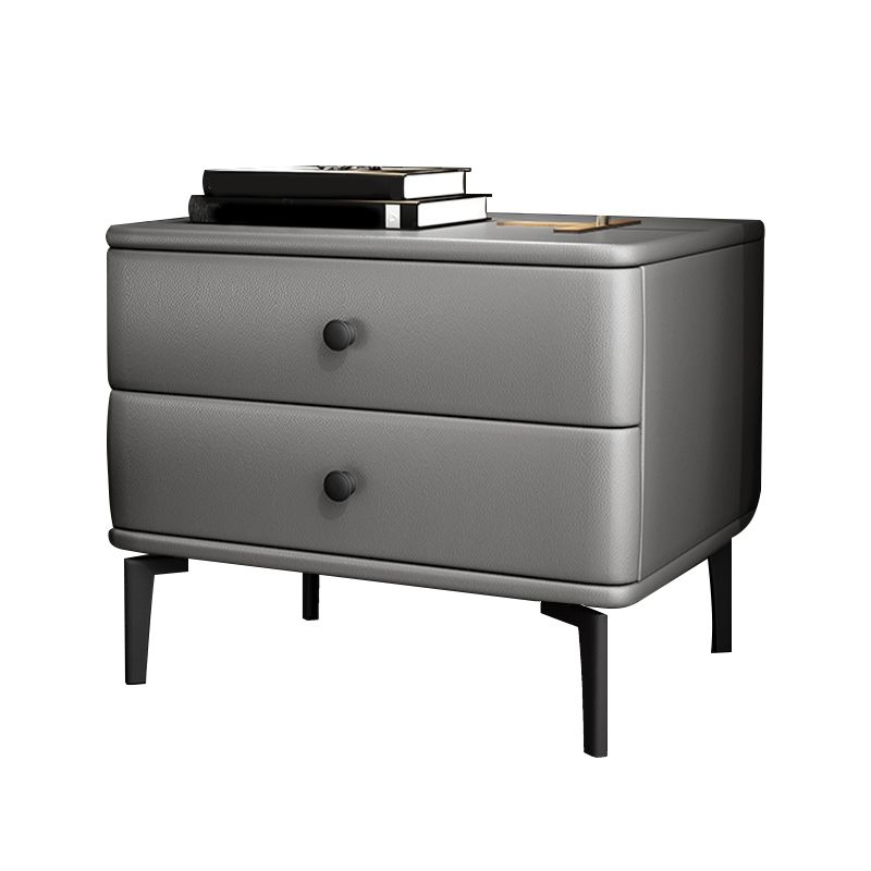 Pine Frame Two Drawers Leather Multicolor Choice of Black Table Foot Nightstand