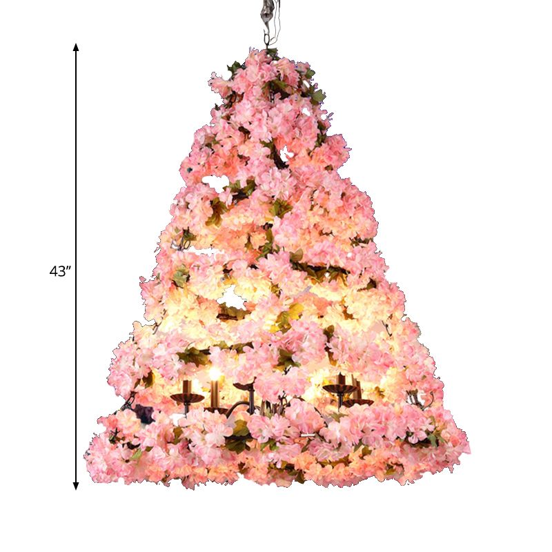 Pink Blooming Christmas Tree Chandelier Rustic Metallic Wine Club LED Pendant Light