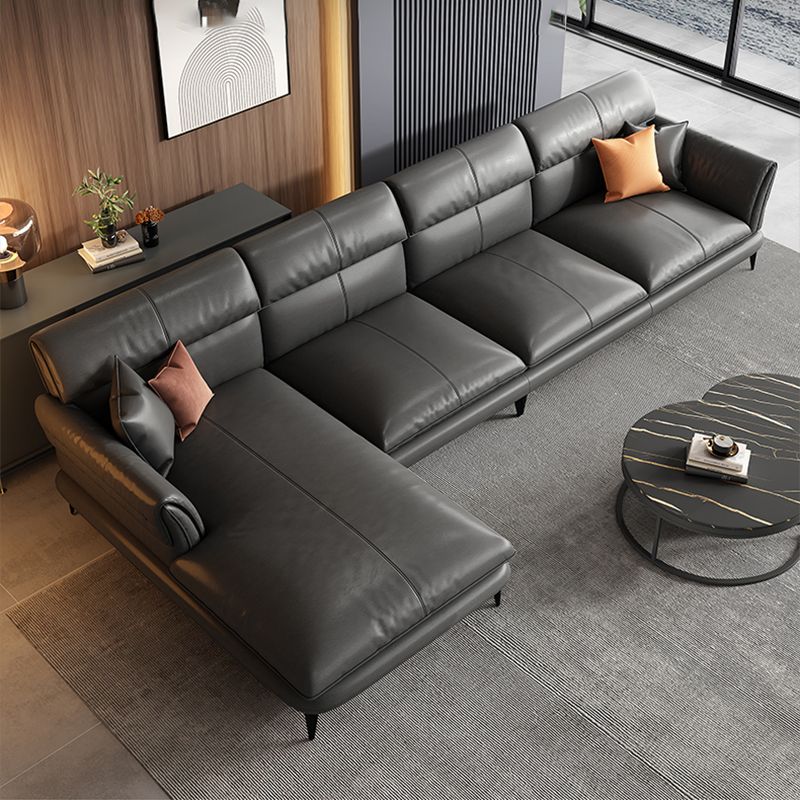 Dark Gray Genuine Leather Pillow Top Arm Modern Sofa/Sectional for Apartment