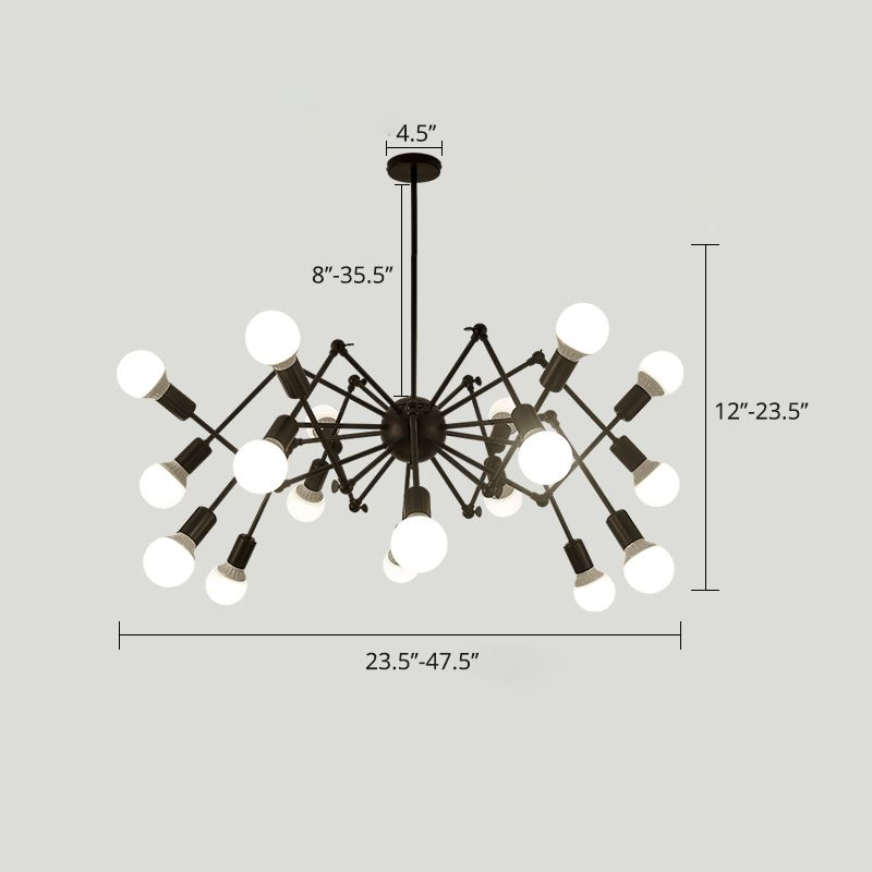 Spider Metal Chandelier Industrial Clothing Shop Prendant Prendant Éclairage avec design de bulbe ouvert