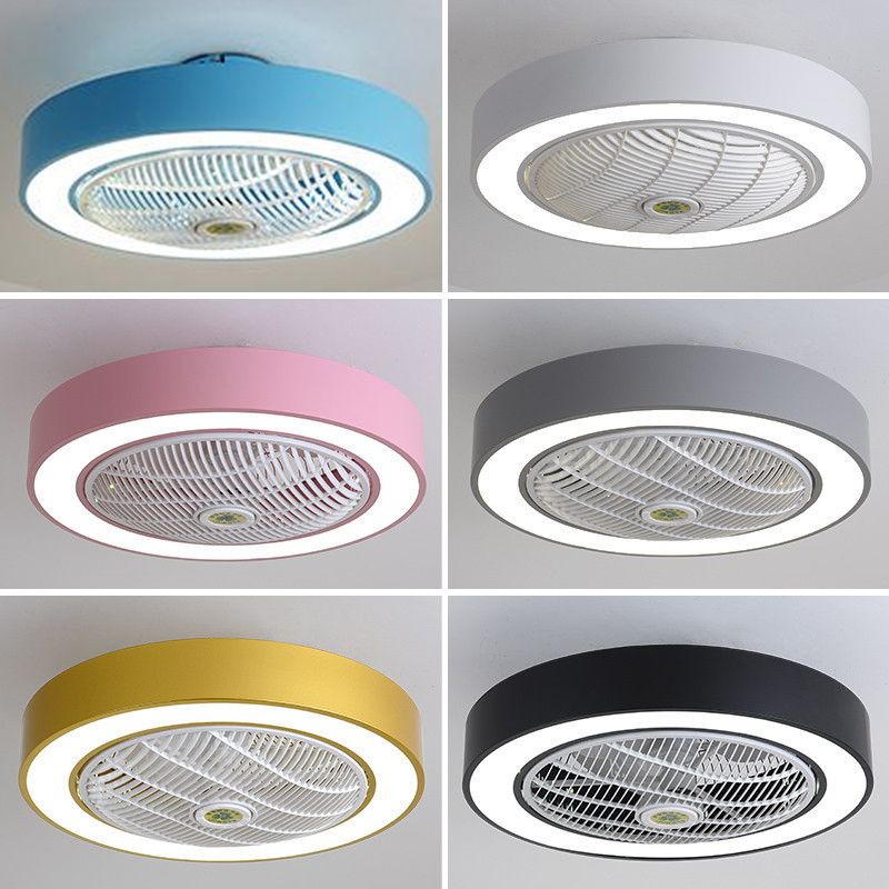 21.5 "W Nordic Round Ceiling Van Lighture Metal Kids Dormitorio LED Semi Flush Light con control remoto