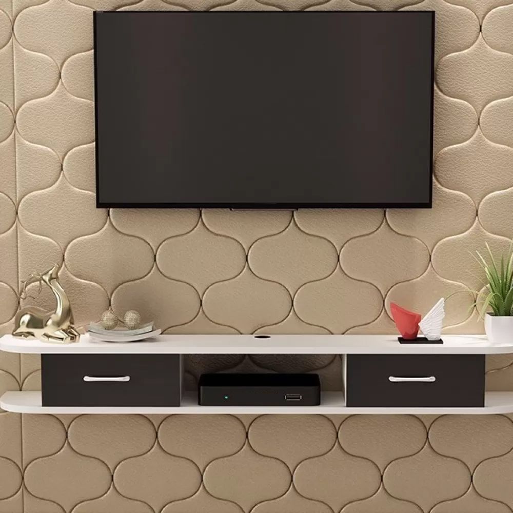 Contemporary TV Media Stand Wall-mounted Wood TV Console with Open Shelving