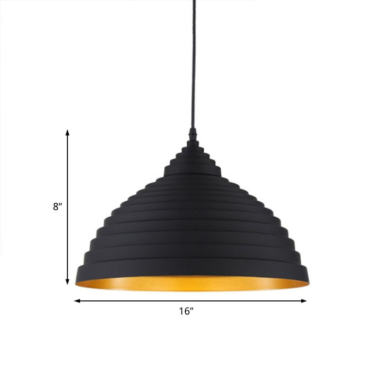 Ridged Dome Aluminum Pendant Lighting Retro 1 Bulb Coffee Shop Ceiling Light with Adjustable Cord in Black