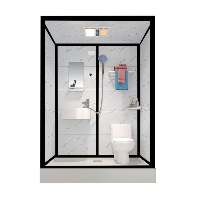 Tempered Glass Shower Stall Black Shower Stall with Towel Bar and Light