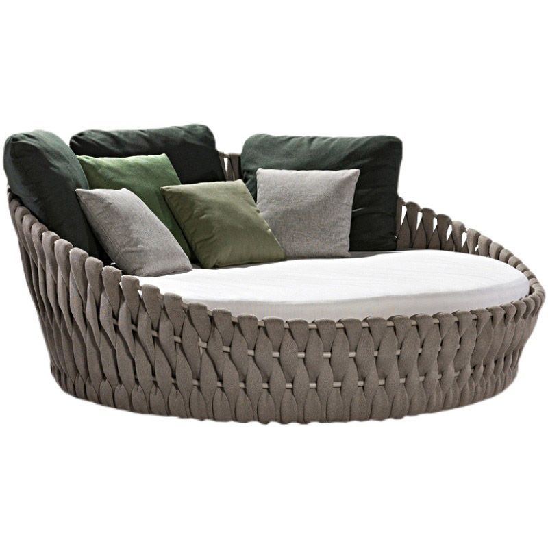 Gray Metal Frame Patio Sofa Modern Round Outdoor Patio Sofa with Cushion