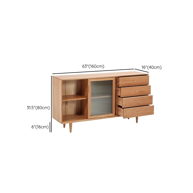 Contemporary Glass Doors Solid Wood Sideboard Cabinet with Cabinets and Drawers