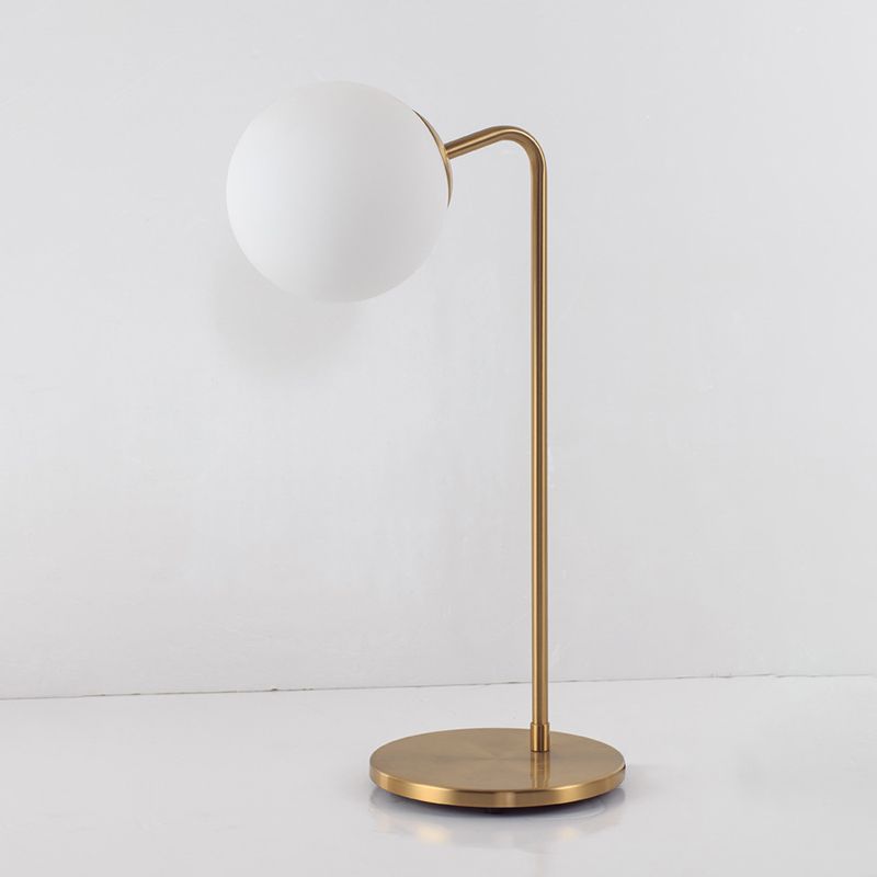 S/C Shaped/Bend Bedside Table Light Metal 1/2-Head Designer Night Lamp in Gold with Ball Cream Glass Shade