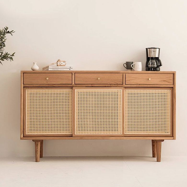 Rattan Doors Cupboard Glam Style Wood Kitchen Sideboard for Dining Room