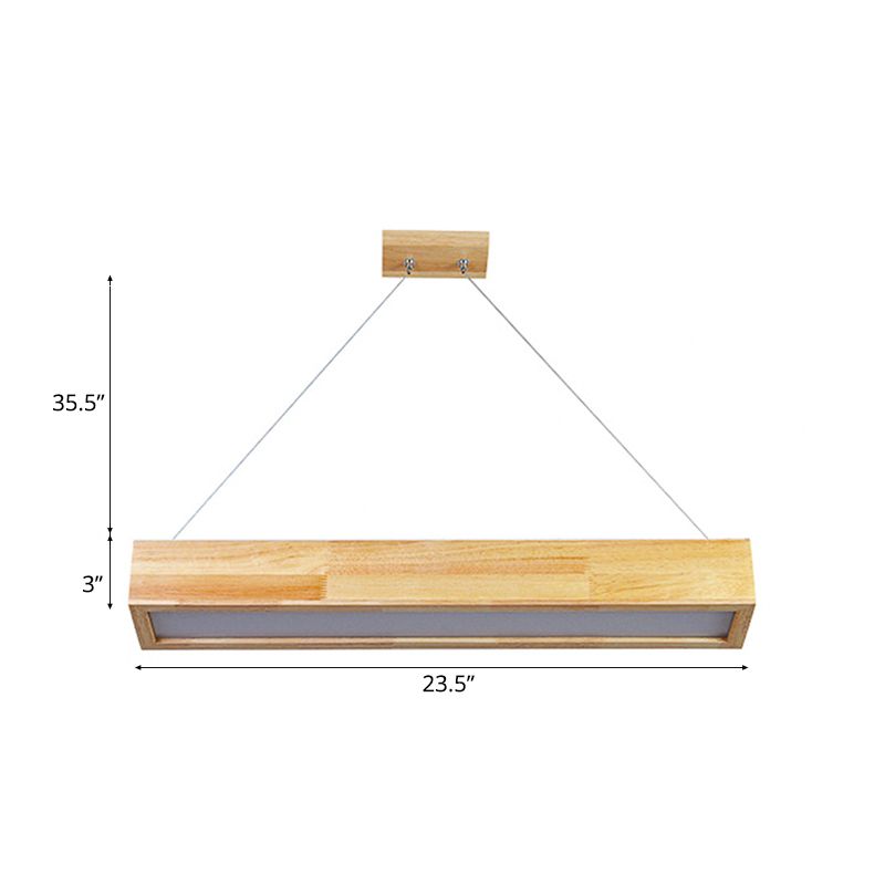 Beige Linear LED Pendant Light Modern 1-Head Wood Hanging Ceiling Lamp in Warm/White Light, 23.5"/35.5"/47" Wide