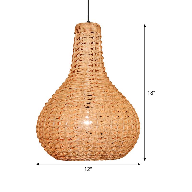 1 Head Hand-Worked Pendant Light Japanese Rattan Suspended Lighting Fixture in Beige