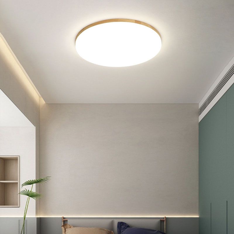 Wooden Circular LED Ceiling Light Acrylic 1-Light Flush Mount for Bedroom