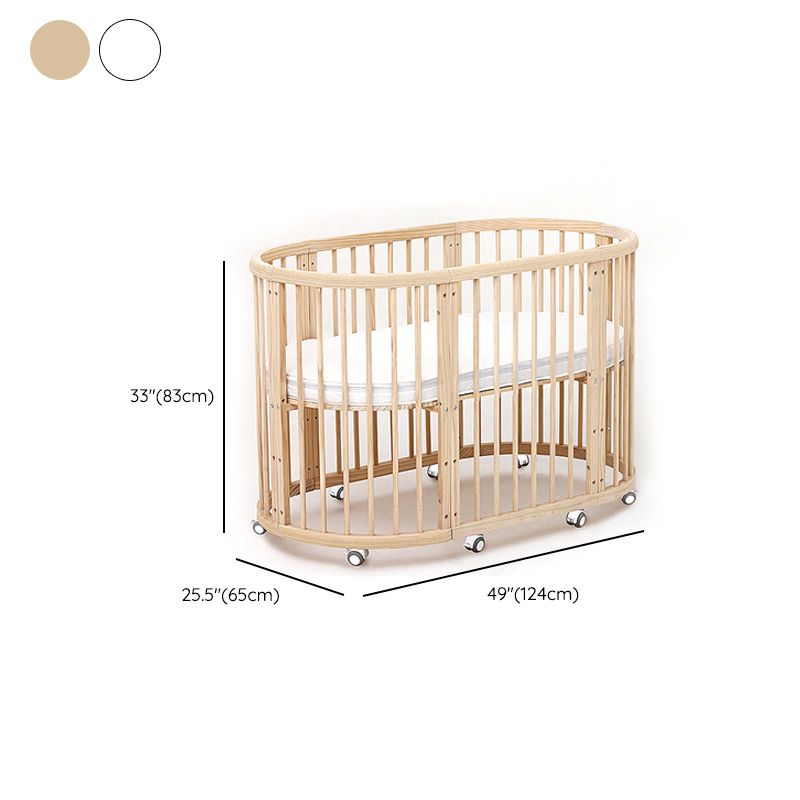 Oval Solid Wood Crib Nordic Style 5-In-1 Convertible Crib with Casters