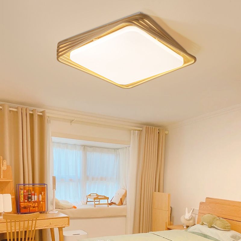 Modern Style Square Shape Flush Mount 1 Light Wood Ceiling Light for Bedroom