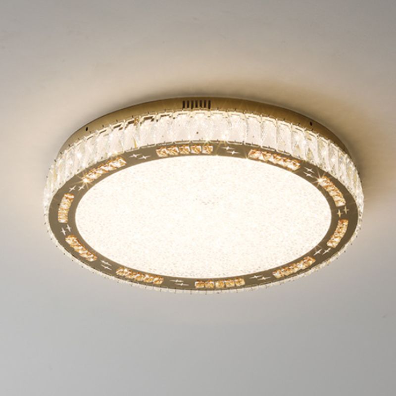 Round Interior LED Ceiling Flush Mount Light Iron and Crystal Flush