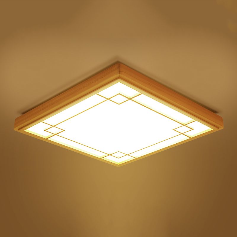 Wood Flush Mount Lighting Minimalism Square Ceiling Light Fixture for Living Room