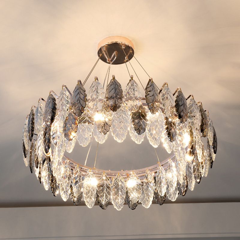 Tambour pendentif plafonnier moderniste fumée gris cristal salon lampe de lustre