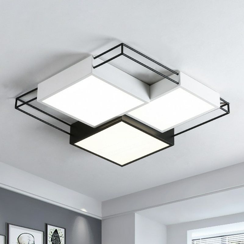 Black and White Splicing Square Flush Light Nordic Metal LED Flush Ceiling Light Fixture