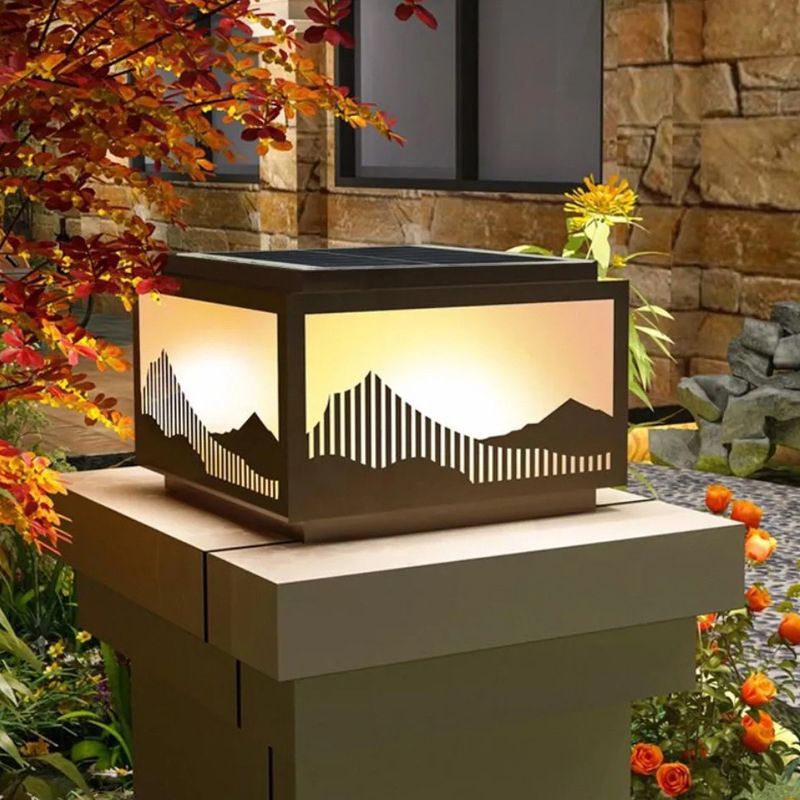 Contemporary Pillar Lamp Minimalist Outdoor Lamp with Glass Shade for Garden