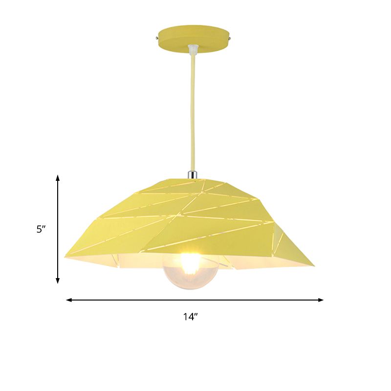 Pendre de plafond 1 lumière contemporain avec ombre en métal rose / jaune / vert lampe à suspension asymétrique