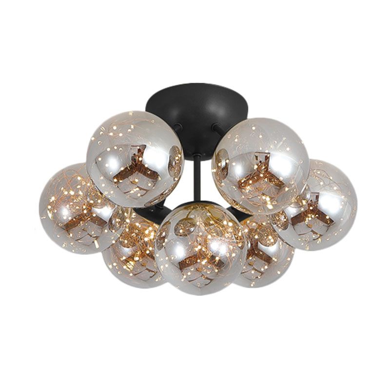 Ball Flushmount Light Modernist Smoke Grey Glass LED Starry Ceiling Lighting for Bedroom