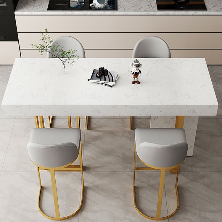 Glam Iron Bar Dining Table with White Stone Top Rectangle Indoor Bistro Table