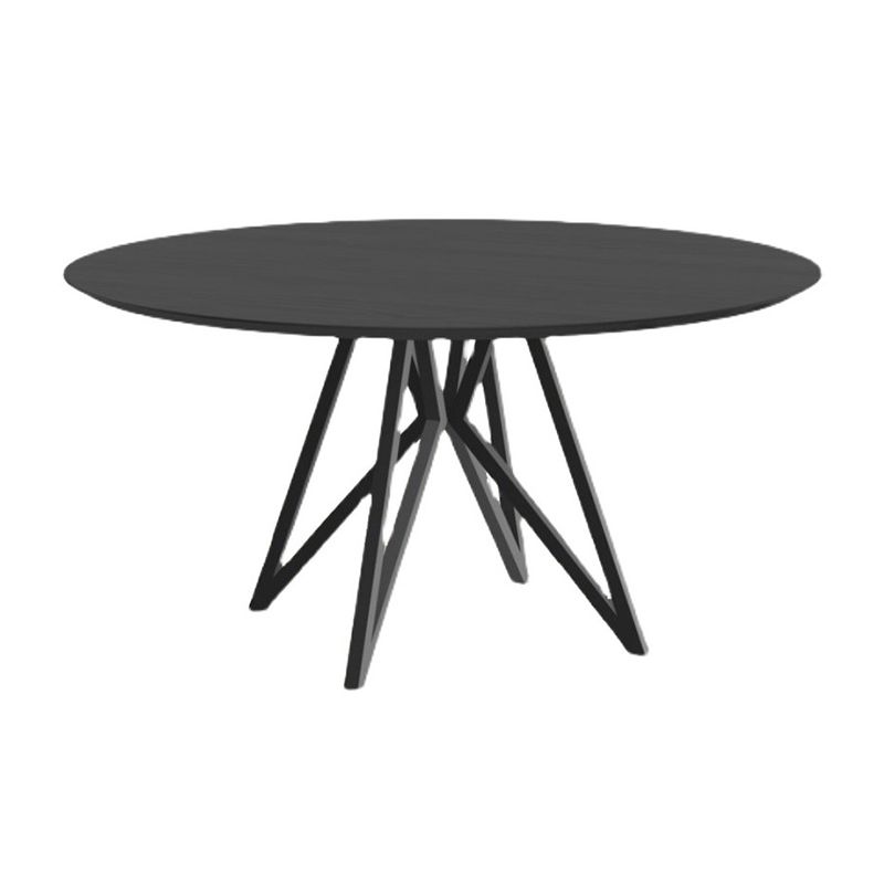 Metal Contemporary Round Dining Table Pine Wood Top Table for Dining Room